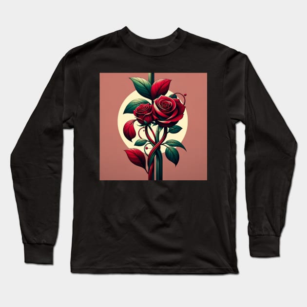 Crimson Bloom: The Dance of Roses Long Sleeve T-Shirt by heartyARTworks